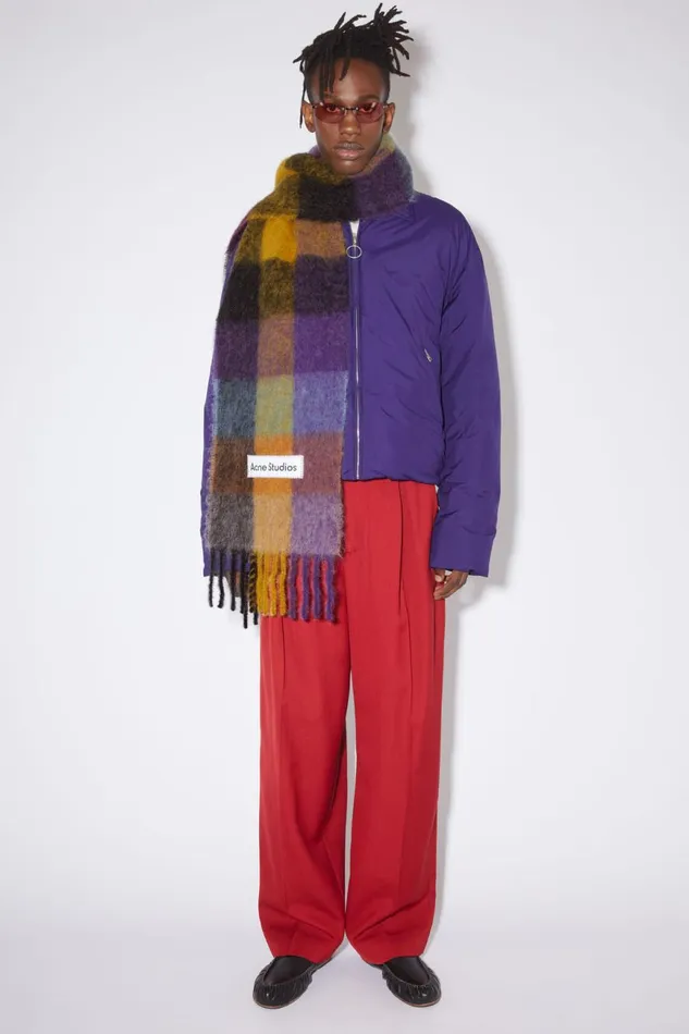 Women Mohair Checked Scarf Anthracite Greyyellowpurple Acne Studios Scarves