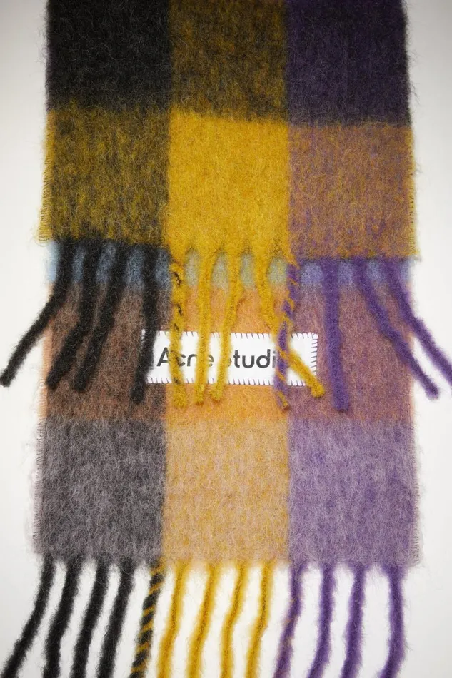 Women Mohair Checked Scarf Anthracite Greyyellowpurple Acne Studios Scarves