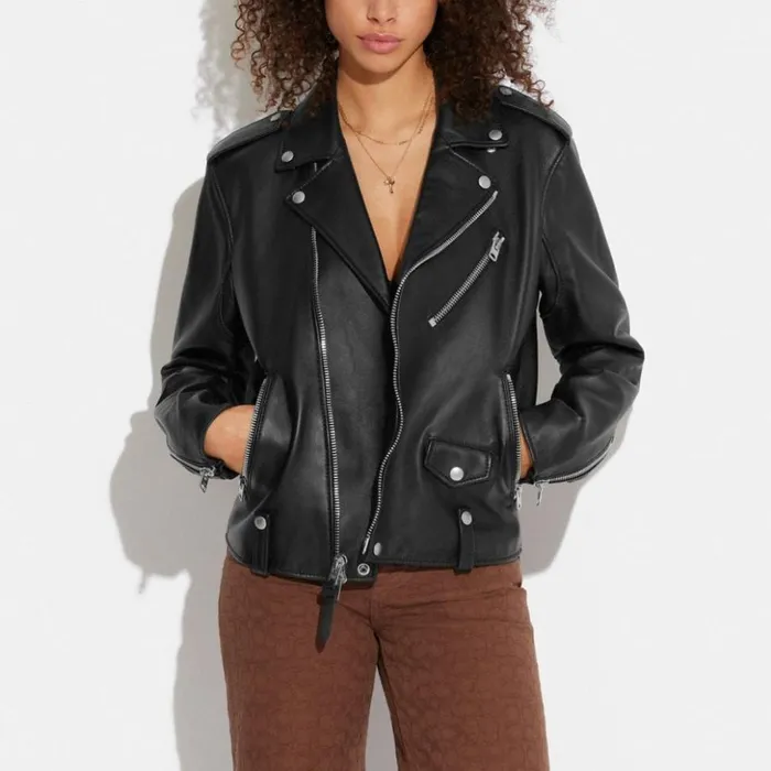 Women Moto Jacket Black Coach Jackets and Outerwear