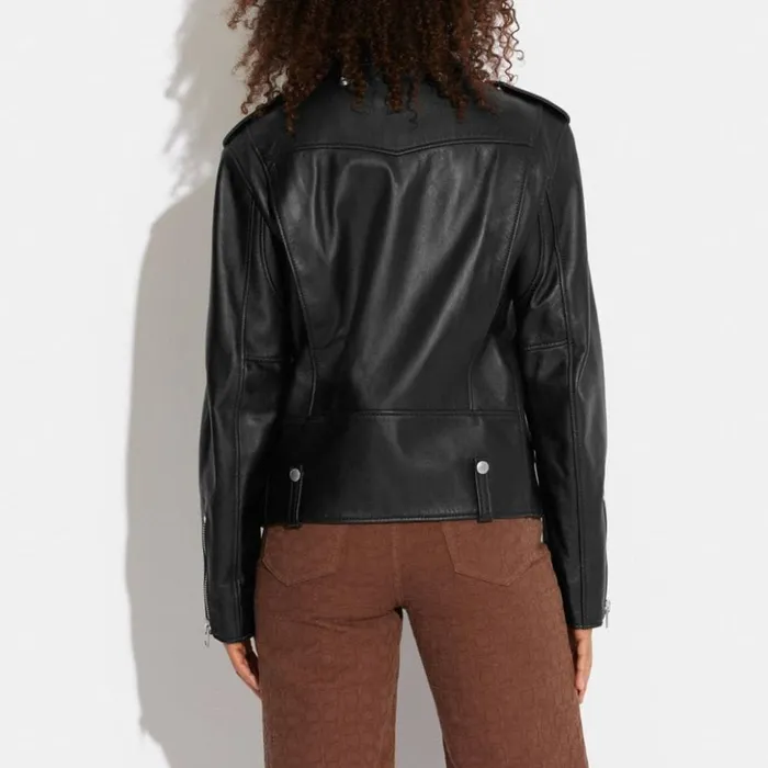Women Moto Jacket Black Coach Jackets and Outerwear