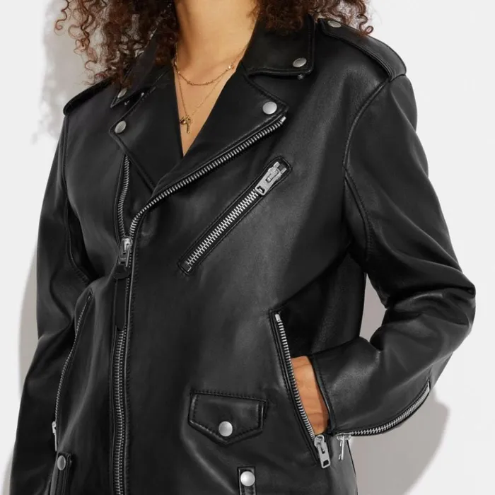 Women Moto Jacket Black Coach Jackets and Outerwear