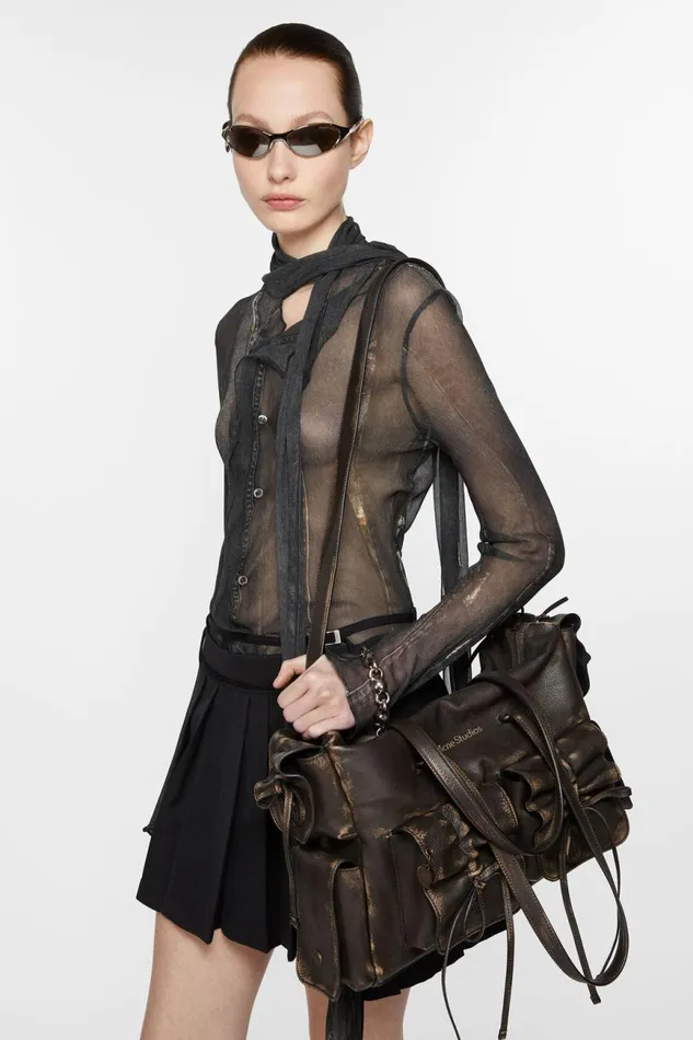 Women Multipocket Tote Bag Dark Brownbeige Acne Studios Bags