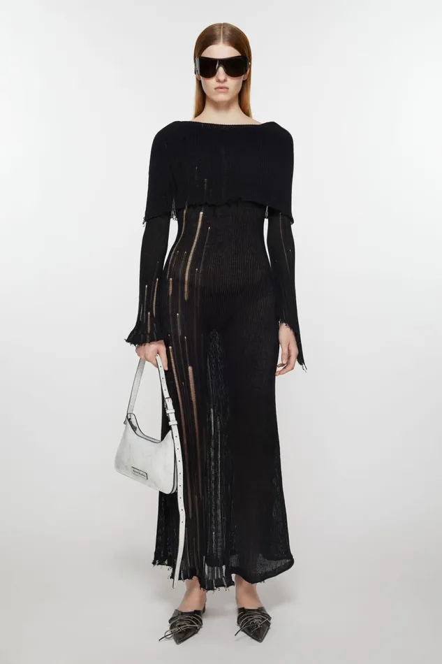 Women Open Knit Dress Brownblack Acne Studios Dresses