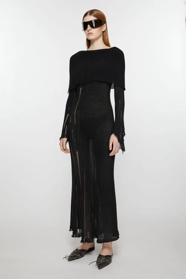 Women Open Knit Dress Brownblack Acne Studios Dresses