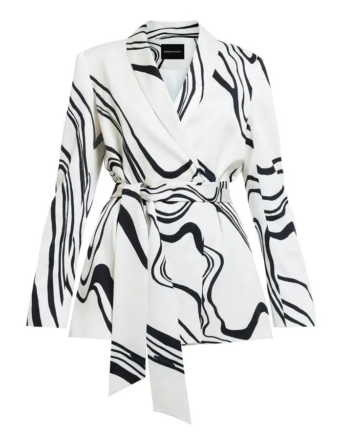 Women Outerwear BCBG Salome Belted Blazer Gardenia Combo