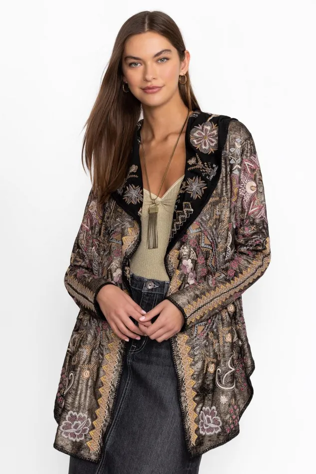 Women Outerwear Johnny Was BIYA METALLIC SHORT HOODIE Black Metallic