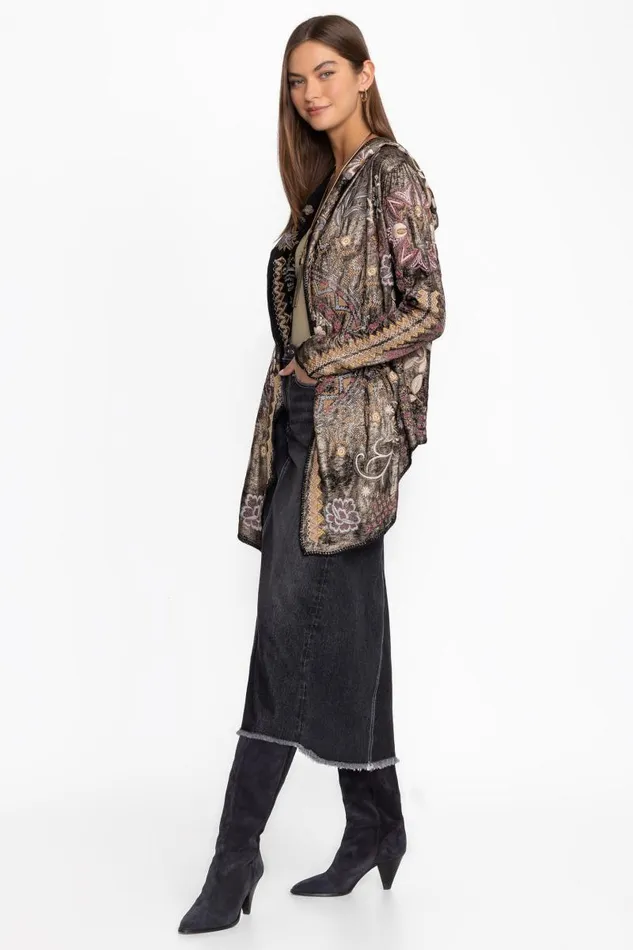 Women Outerwear Johnny Was BIYA METALLIC SHORT HOODIE Black Metallic