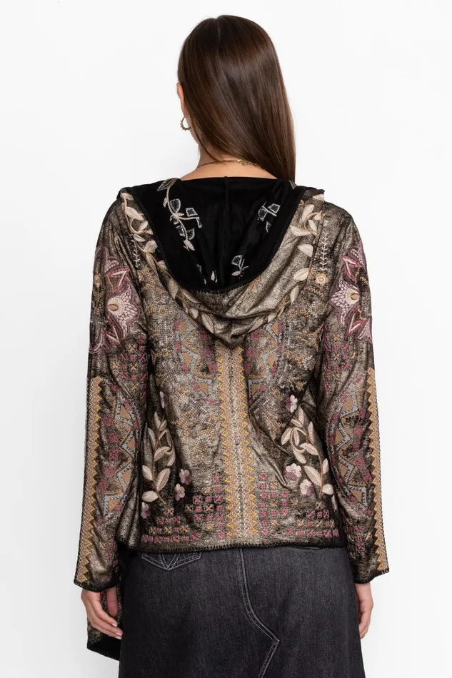 Women Outerwear Johnny Was BIYA METALLIC SHORT HOODIE Black Metallic
