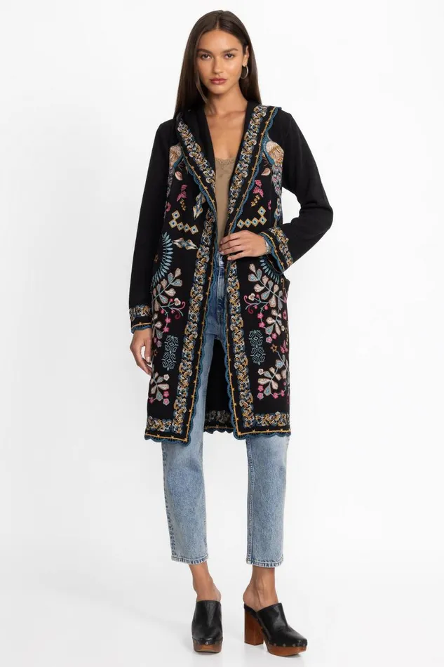 Women Outerwear Johnny Was BIYA SCALLOPED DUSTER Black
