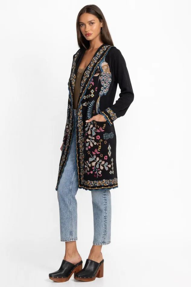 Women Outerwear Johnny Was BIYA SCALLOPED DUSTER Black Women Outerwear Johnny Was BIYA SCALLOPED DUSTER Black