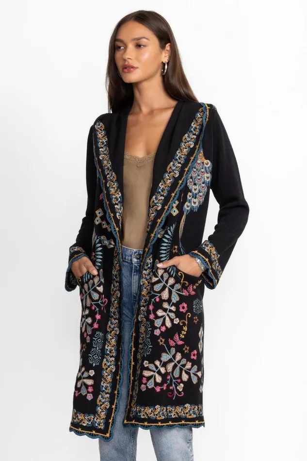 Women Outerwear Johnny Was BIYA SCALLOPED DUSTER Black Women Outerwear Johnny Was BIYA SCALLOPED DUSTER Black