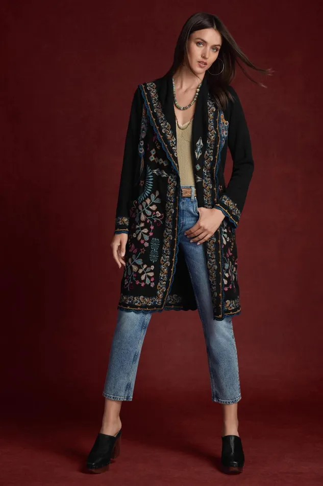 Women Outerwear Johnny Was BIYA SCALLOPED DUSTER Black Women Outerwear Johnny Was BIYA SCALLOPED DUSTER Black