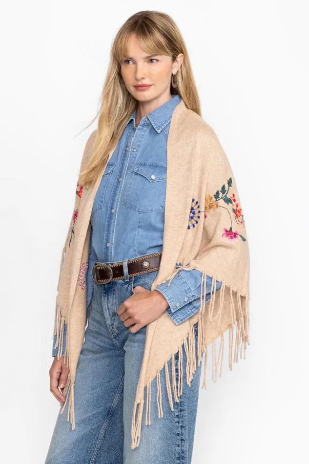 Women Outerwear Johnny Was THE FRINGE SHAWL Heather Ecru