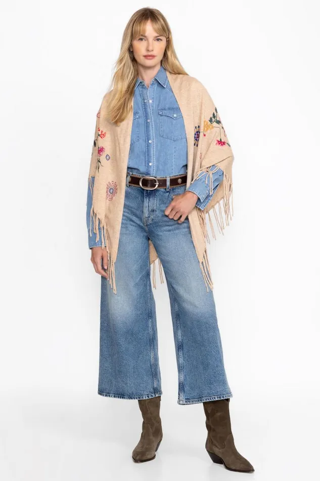 Women Outerwear Johnny Was THE FRINGE SHAWL Heather Ecru