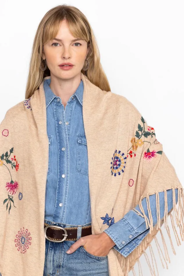 Women Outerwear Johnny Was THE FRINGE SHAWL Heather Ecru