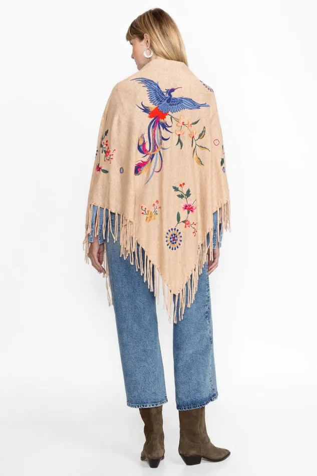 Women Outerwear Johnny Was THE FRINGE SHAWL Heather Ecru