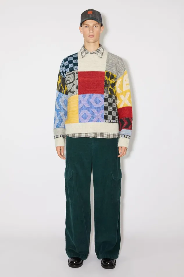 Women Patchwork Crew Neck Jumper Cornflower Bluemulti Acne Studios Knitwear