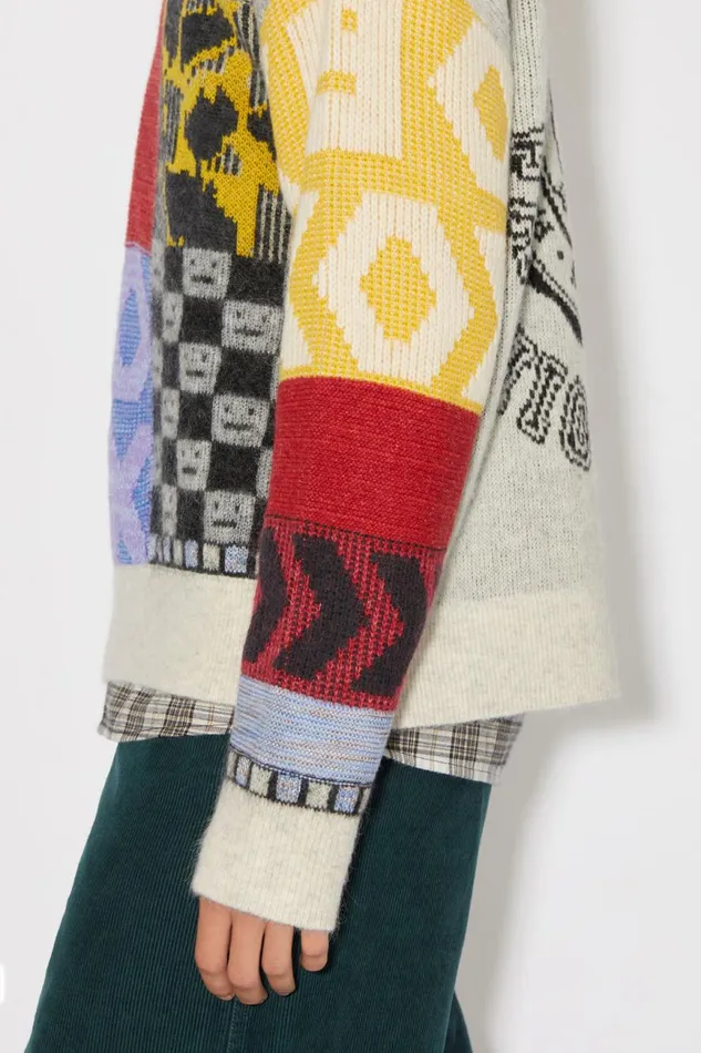 Women Patchwork Crew Neck Jumper Cornflower Bluemulti Acne Studios Knitwear