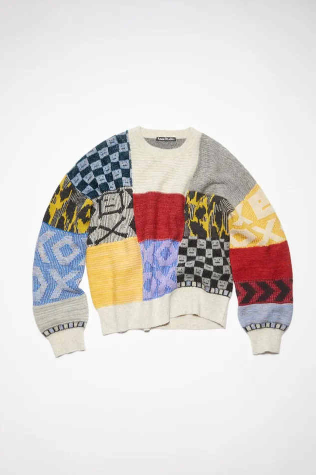 Women Patchwork Crew Neck Jumper Cornflower Bluemulti Acne Studios Knitwear