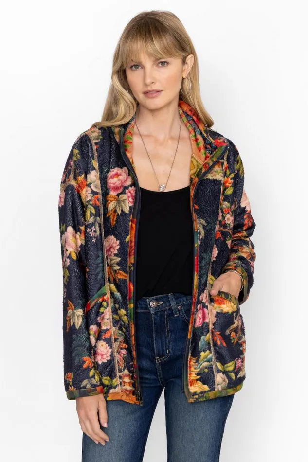 Women Petites Johnny Was JOAN ZIP SHERPA JACKET Tiedye Scarf Print