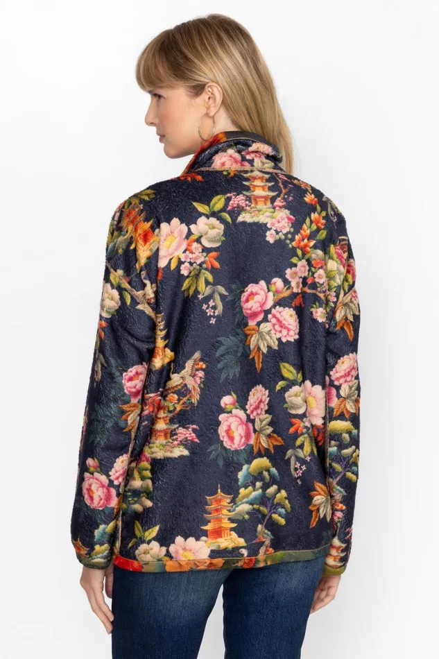 Women Petites Johnny Was JOAN ZIP SHERPA JACKET Tiedye Scarf Print