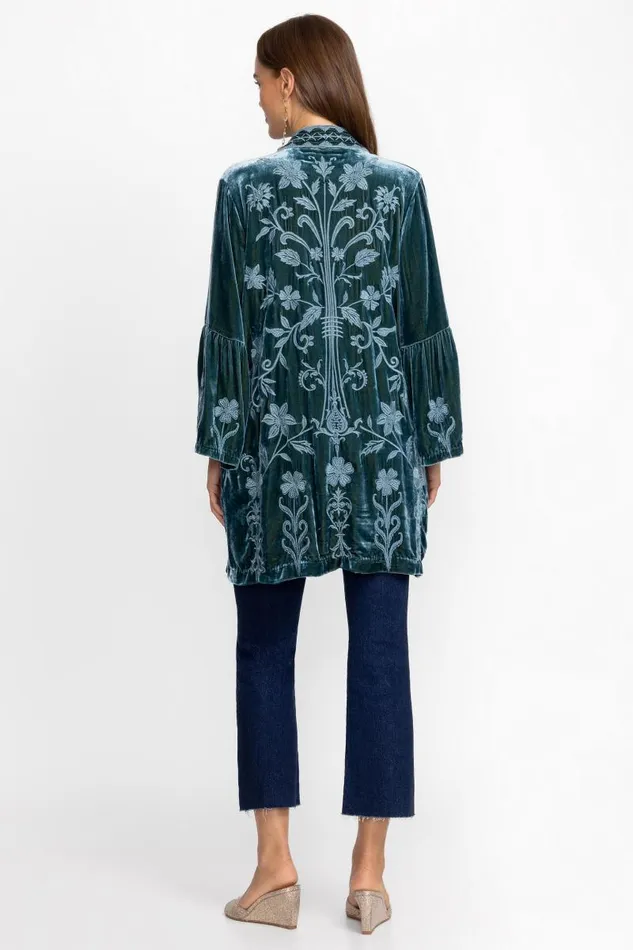 Women Petites Johnny Was VELVET RUFFLE SLEEVE KIMONO Peacock