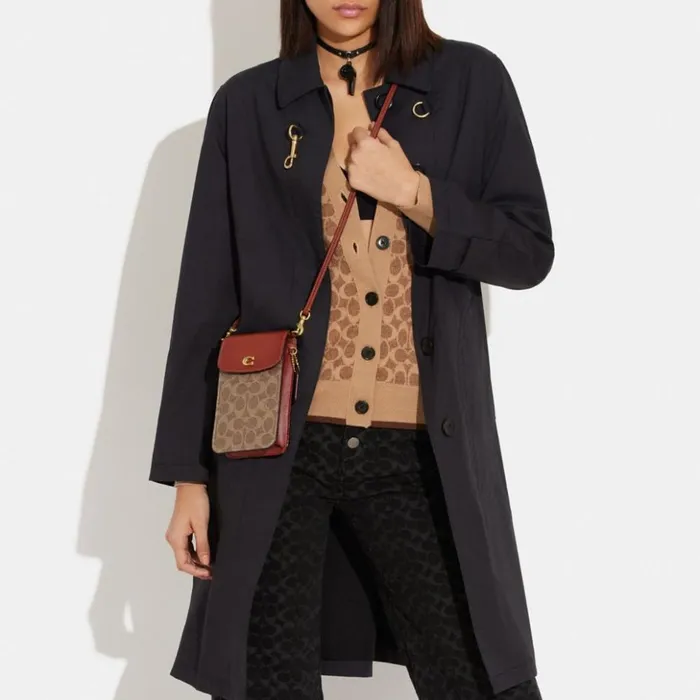 Women Phone Crossbody In Signature Canvas Brasstanrust Coach Crossbody Wallets