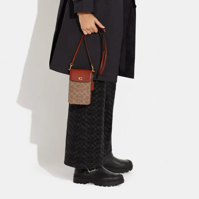 Women Phone Crossbody In Signature Canvas Brasstanrust Coach Crossbody Wallets