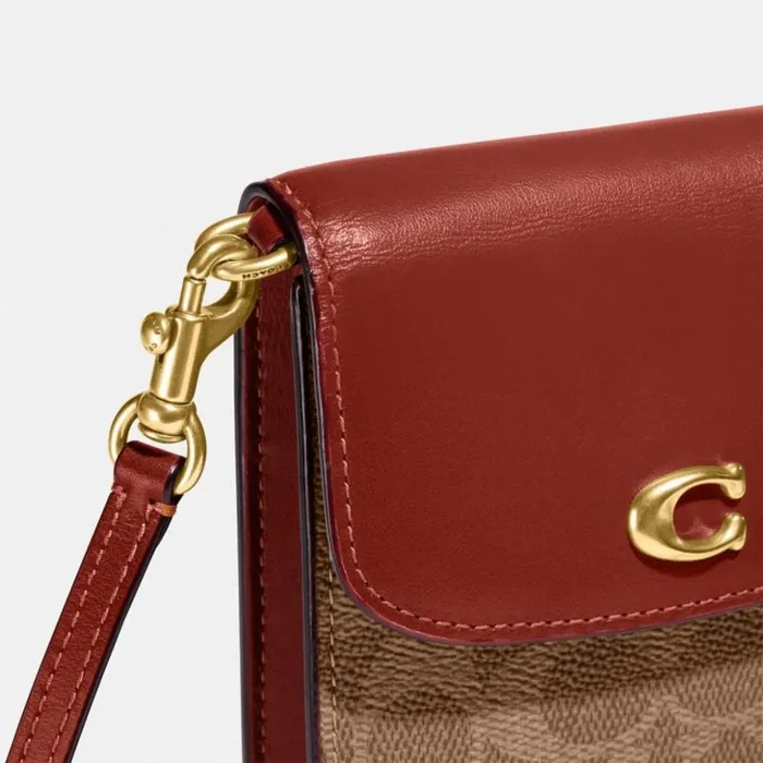 Women Phone Crossbody In Signature Canvas Brasstanrust Coach Crossbody Wallets