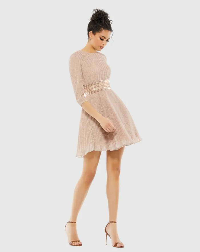 Women Pink Shimmer Infused Pleated Mini Dress Rose Gold Best Sellers Mac Duggal
