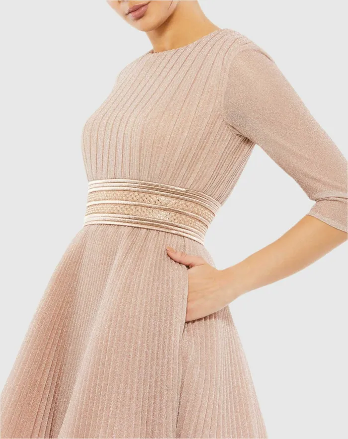 Women Pink Shimmer Infused Pleated Mini Dress Rose Gold Best Sellers Mac Duggal