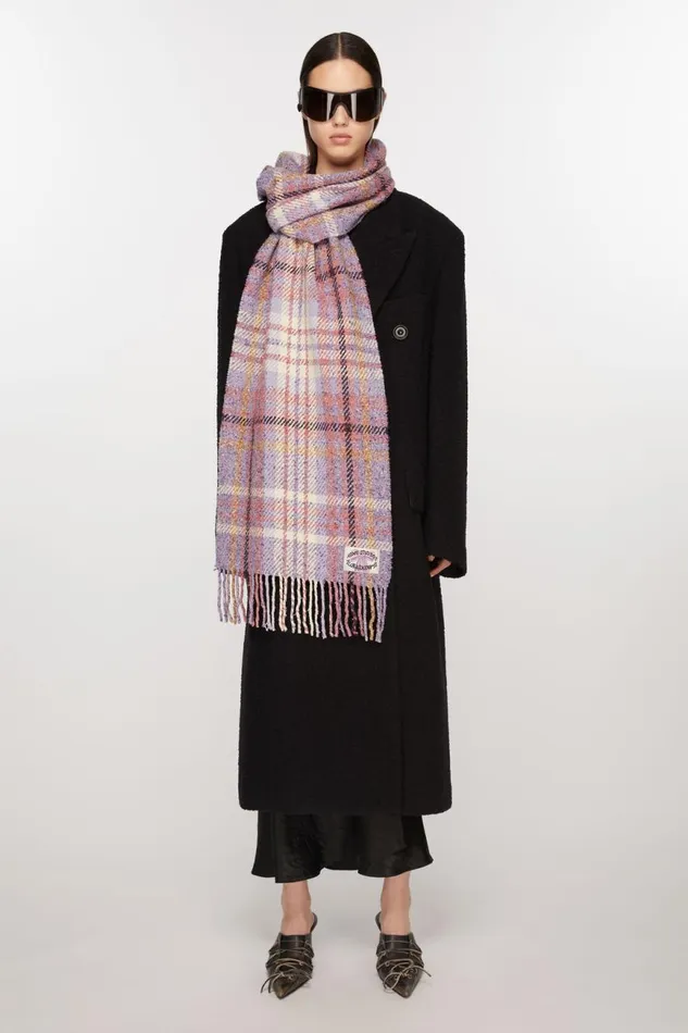 Women Plaid Fringe Scarf Violet Purple Acne Studios Scarves