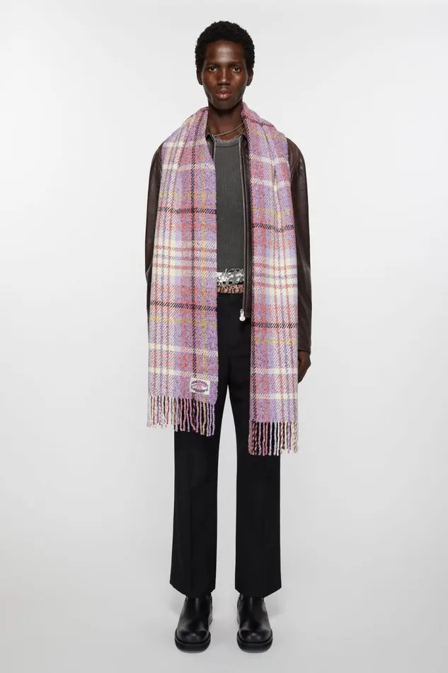 Women Plaid Fringe Scarf Violet Purple Acne Studios Scarves