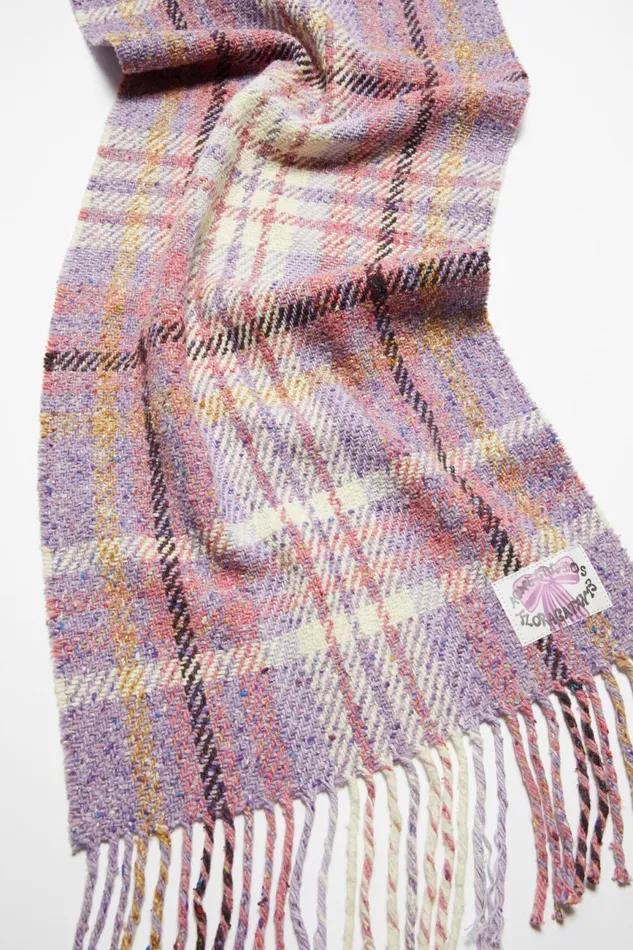 Women Plaid Fringe Scarf Violet Purple Acne Studios Scarves
