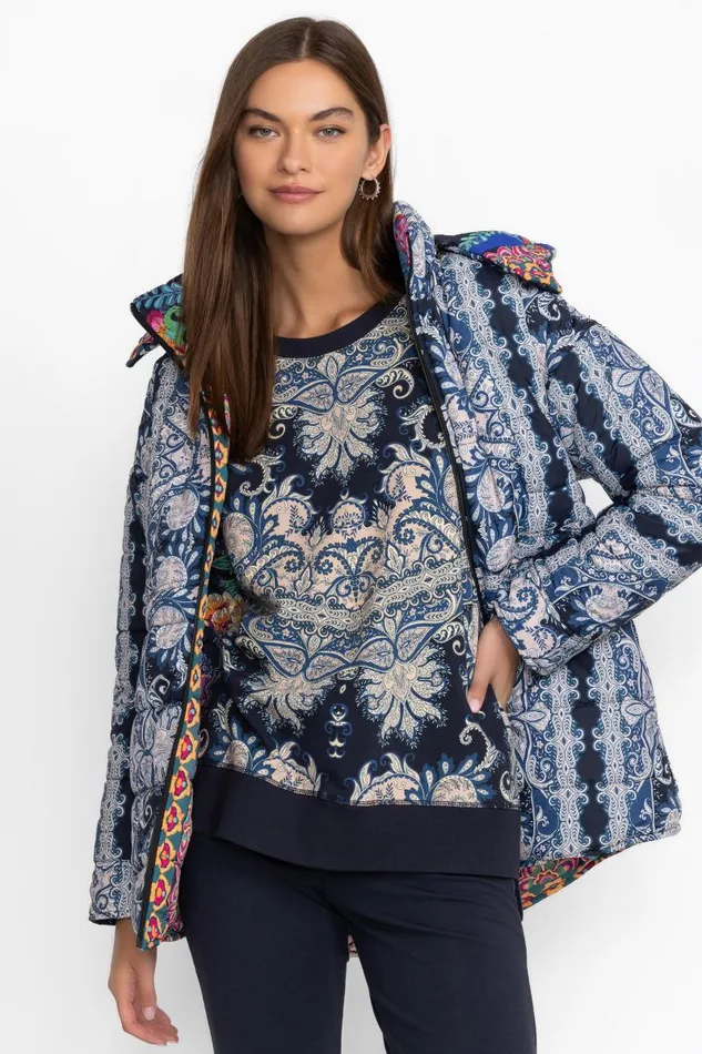 Women Plus Size Johnny Was HIGH LOW CREW NECK SWEATSHIRT Roman Paisey Scarf Print