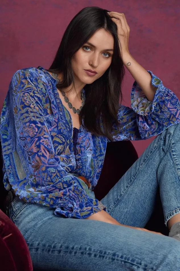Women Plus Size Johnny Was JOASIE BURNOUT BLOUSE Persephone