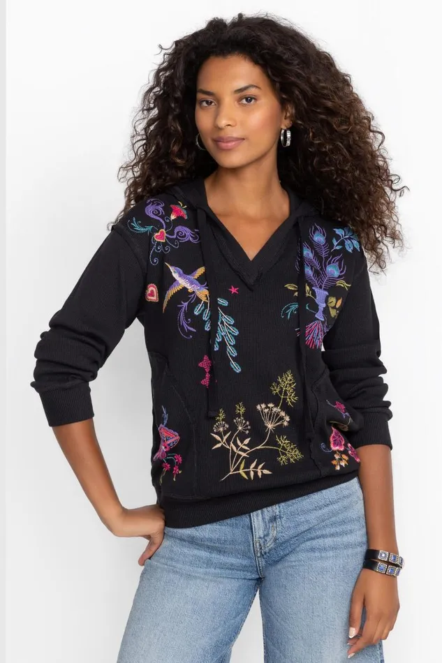 Women Plus Size Johnny Was RELAXED THERMAL HOODIE Black