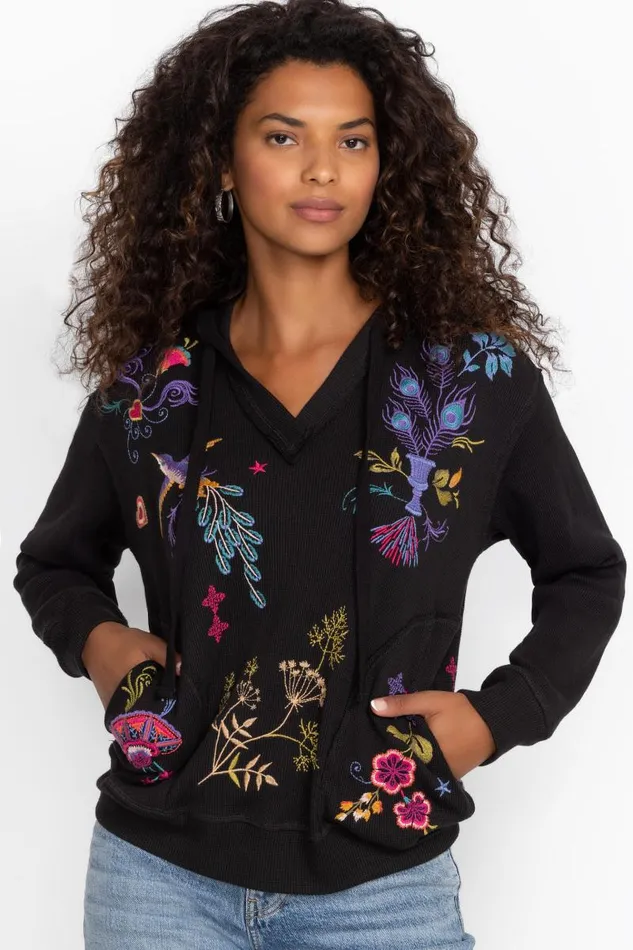 Women Plus Size Johnny Was RELAXED THERMAL HOODIE Black Women Plus Size Johnny Was RELAXED THERMAL HOODIE Black
