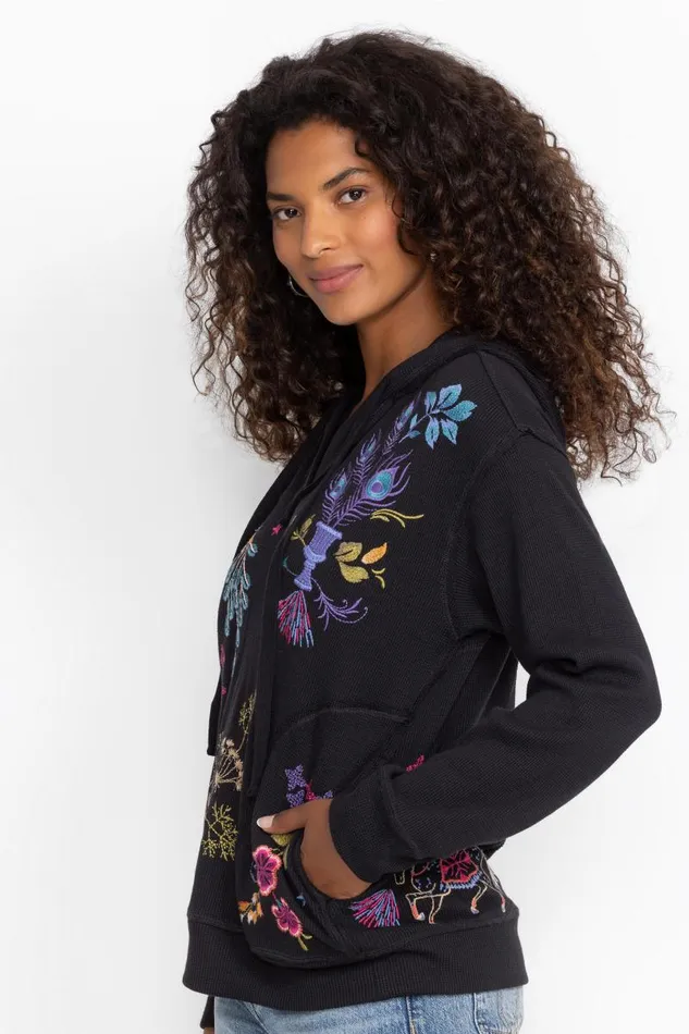 Women Plus Size Johnny Was RELAXED THERMAL HOODIE Black Women Plus Size Johnny Was RELAXED THERMAL HOODIE Black