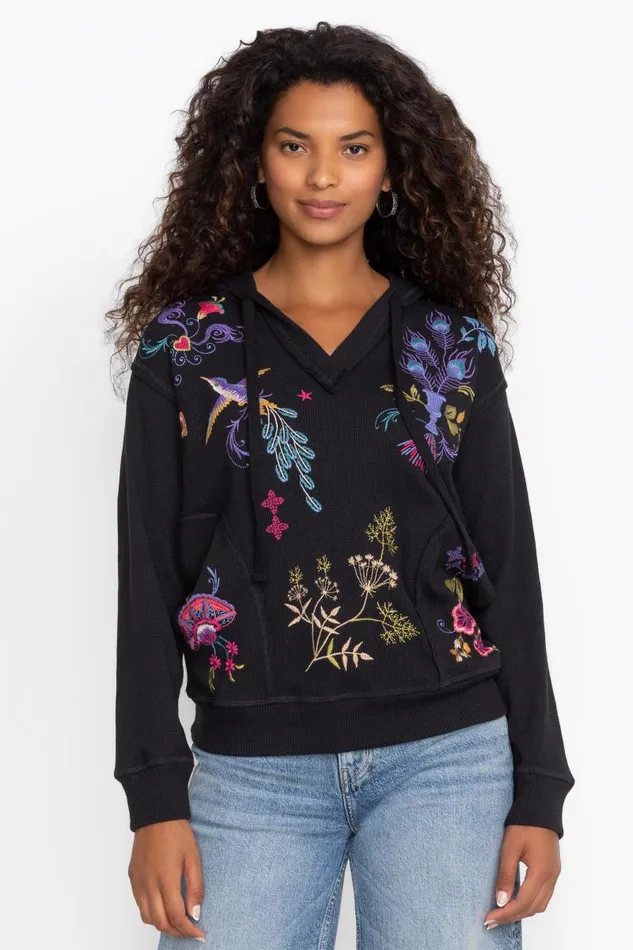 Women Plus Size Johnny Was RELAXED THERMAL HOODIE Black Women Plus Size Johnny Was RELAXED THERMAL HOODIE Black
