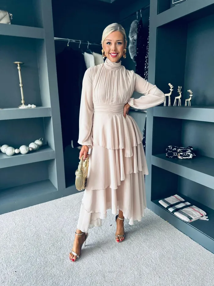 Women Premium Canella Lane Remi Layered Occasion Midi Dress Cream