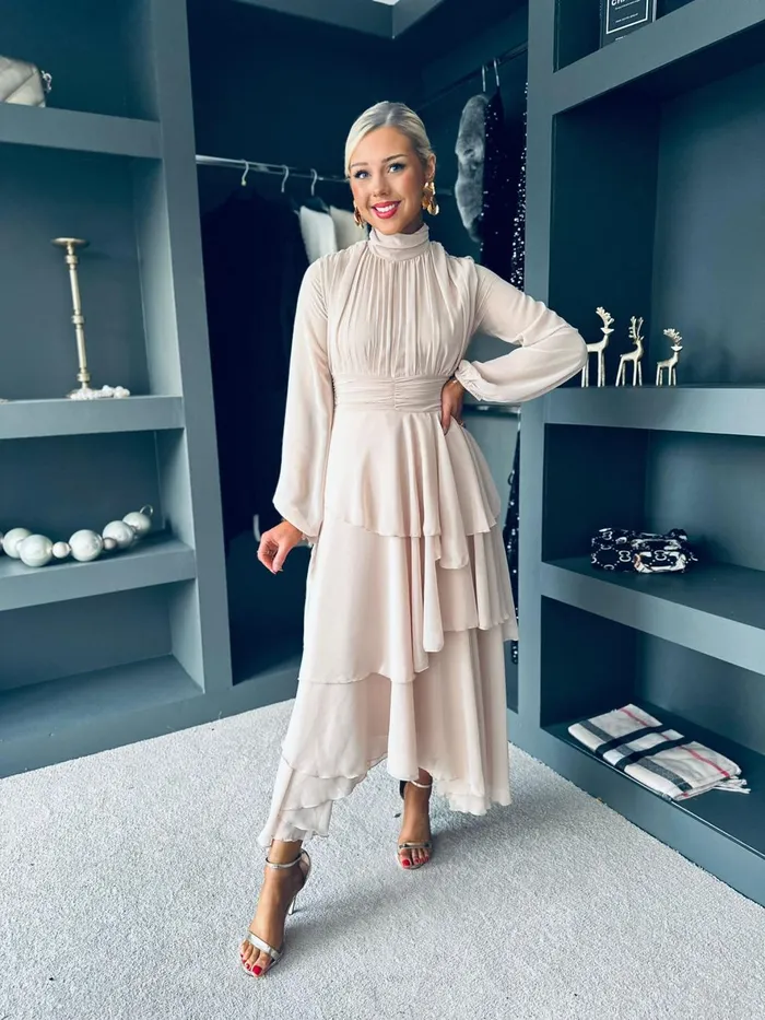 Women Premium Canella Lane Remi Layered Occasion Midi Dress Cream