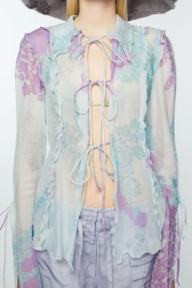 Women Print Blouse Bluelilac Acne Studios Shirts and Blouses