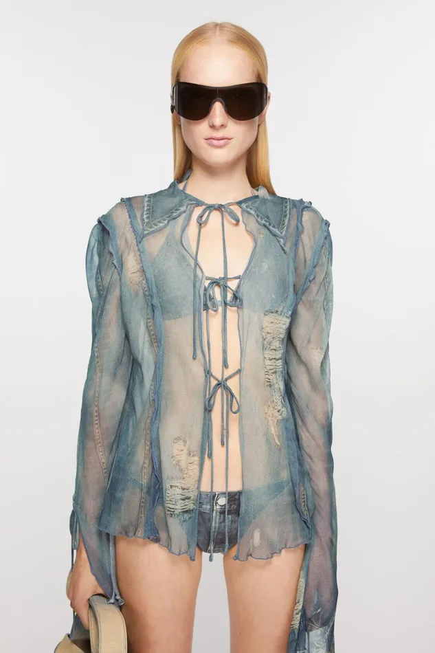 Women Print Blouse Denim Blue Acne Studios Shirts and Blouses