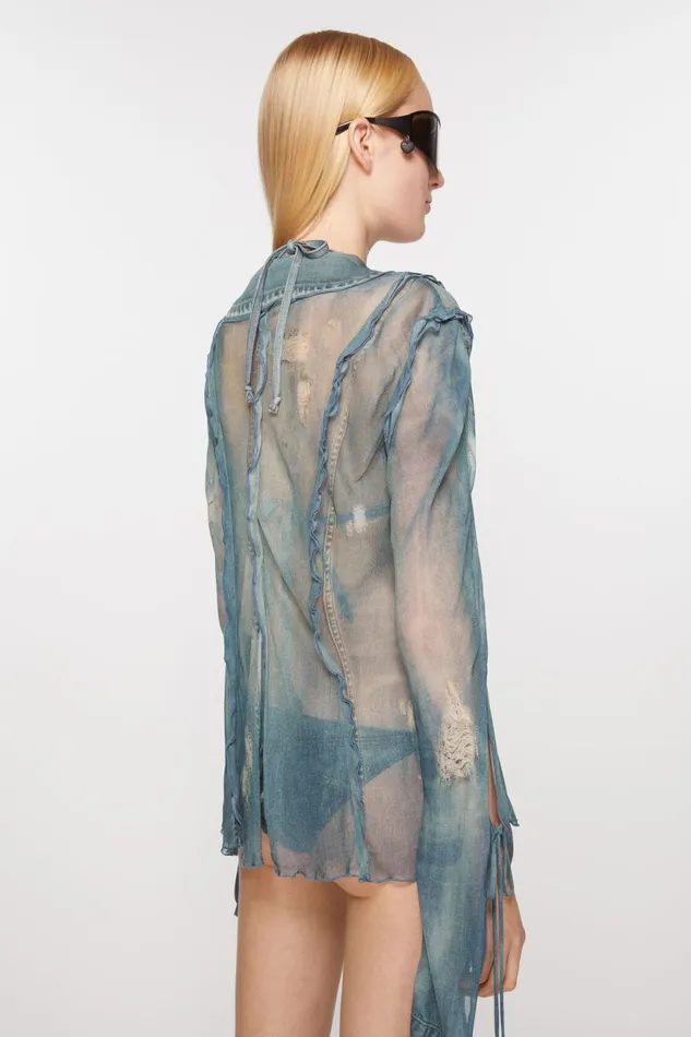 Women Print Blouse Denim Blue Acne Studios Shirts and Blouses