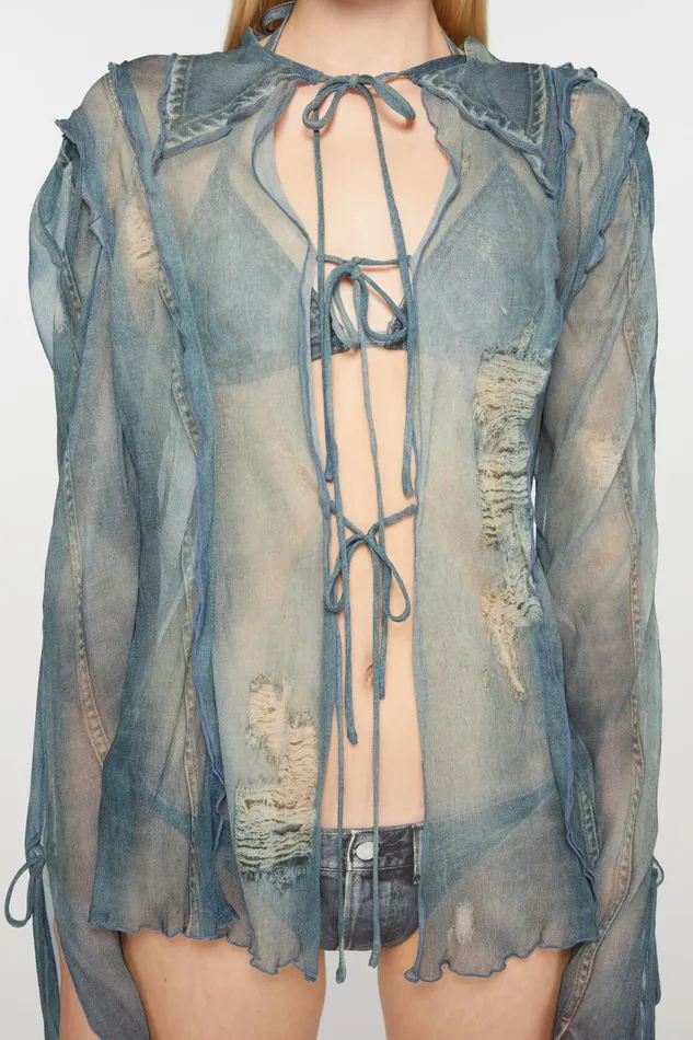 Women Print Blouse Denim Blue Acne Studios Shirts and Blouses
