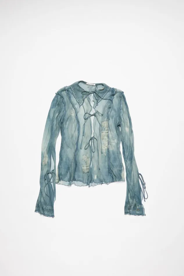 Women Print Blouse Denim Blue Acne Studios Shirts and Blouses