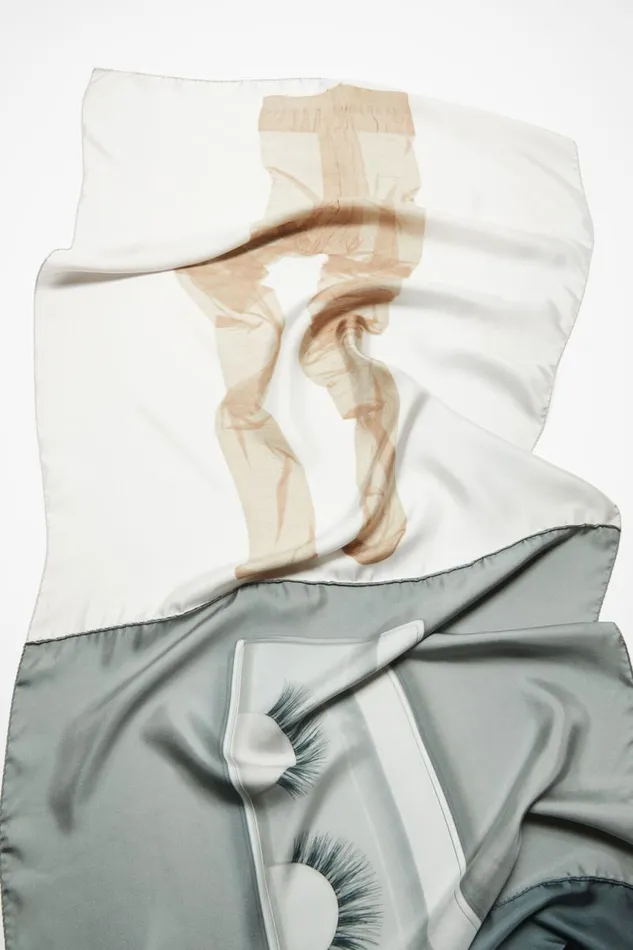 Women Print Silk Scarf Greybeige Acne Studios Scarves