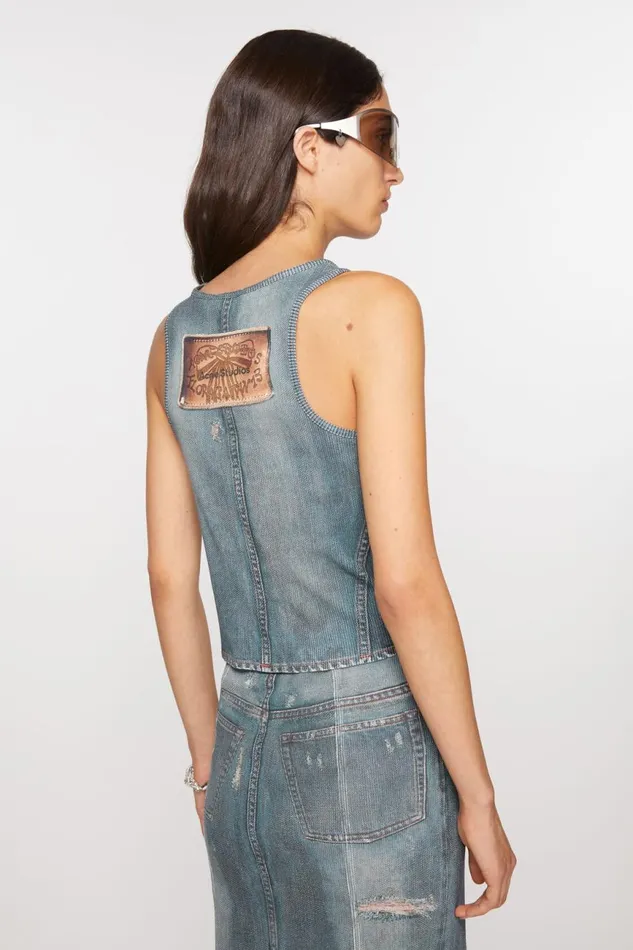 Women Printed Tank Top Denim Blue Acne Studios Tshirts