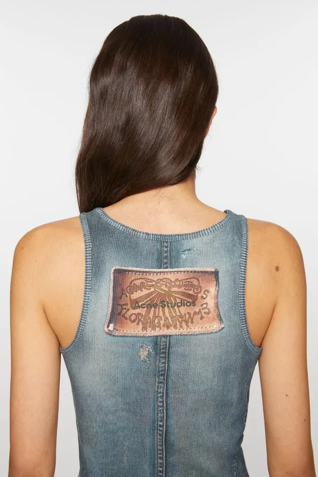 Women Printed Tank Top Denim Blue Acne Studios Tshirts